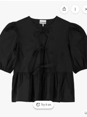 Ganni black tie front blouse size 38 / 6